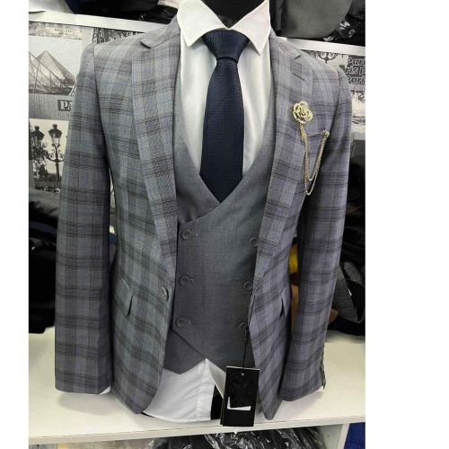 Check Grey Blazer and Plain Waistcoat Suit Men's - 46 - 44 | Sell-SA