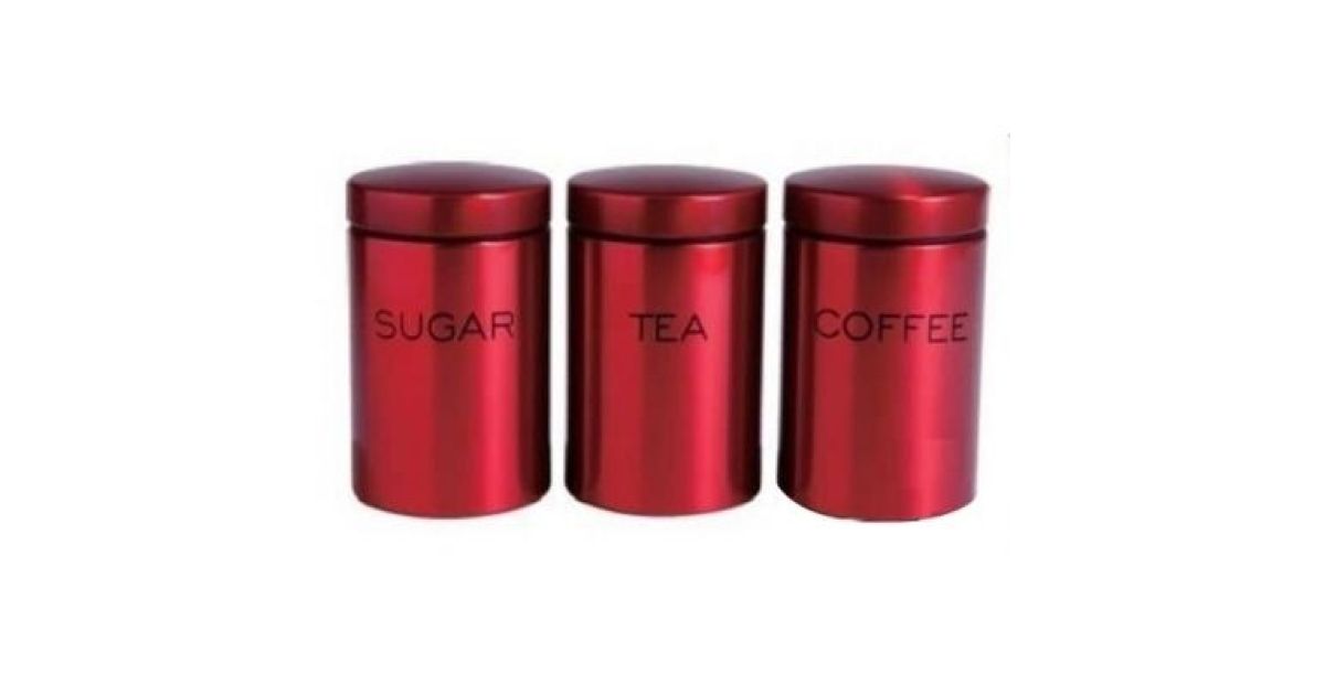 3 Piece Red Tea Coffee Sugar Canisters SellSA